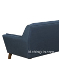 Sofa rekreasi kain biru dengan kaki kayu solid